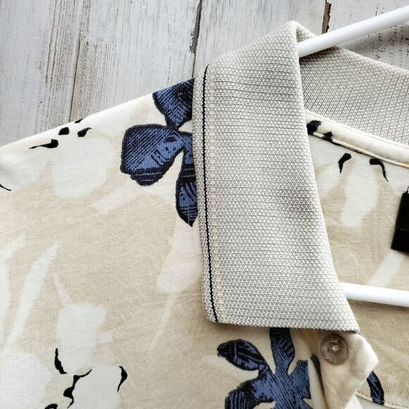 Izod Polo Shirt Floral Tan Size Large - Picture 7 of 11